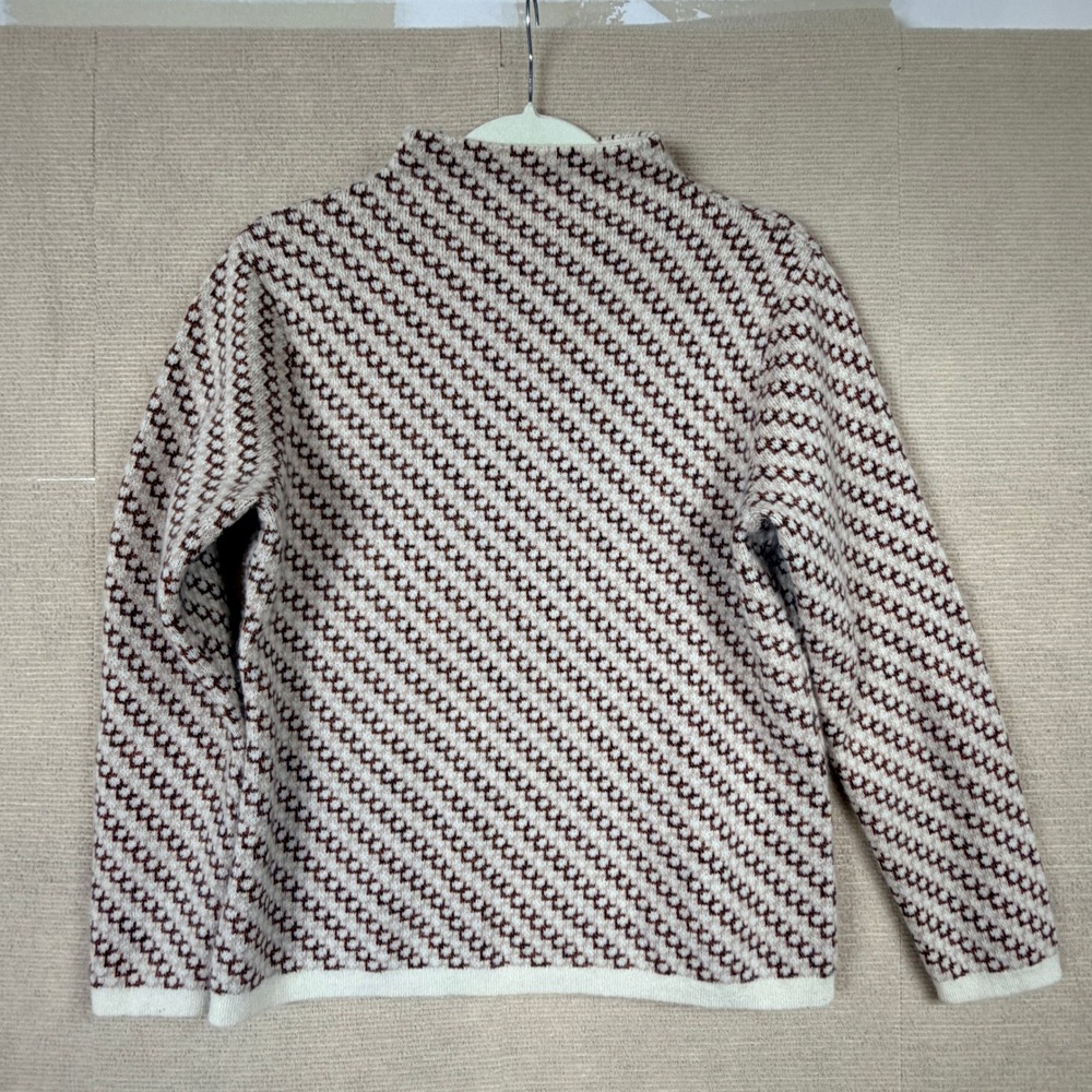 Womens 100% Cashmere Mock Neck Sweater Geometric Knit Cream Brown Pullover